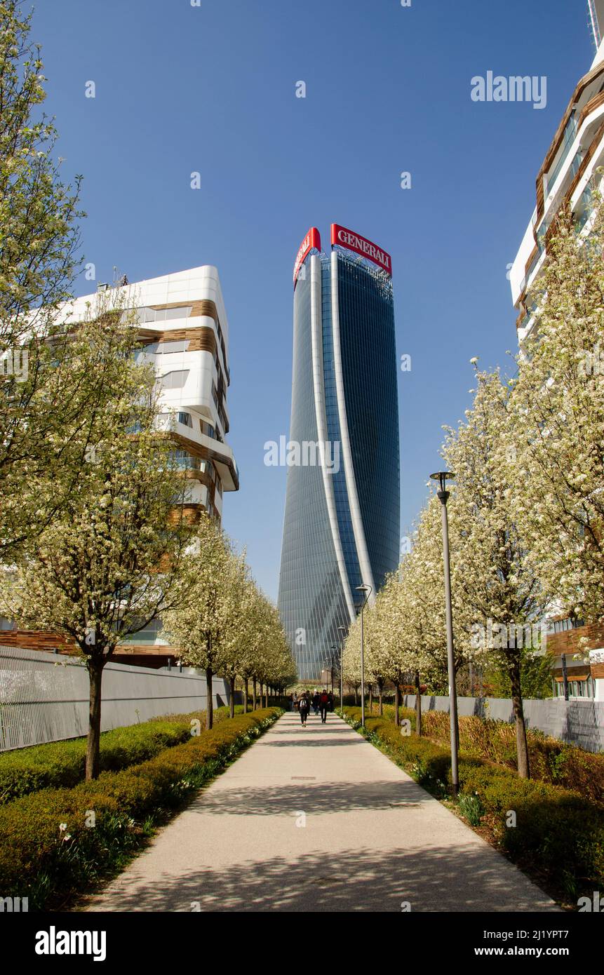 Generali Tower, Lo Storto, The Twisted One ist ein Wolkenkratzer von Mailand, Italien. 23. Januar 2018. Architektin Zaha Hadid. Stockfoto