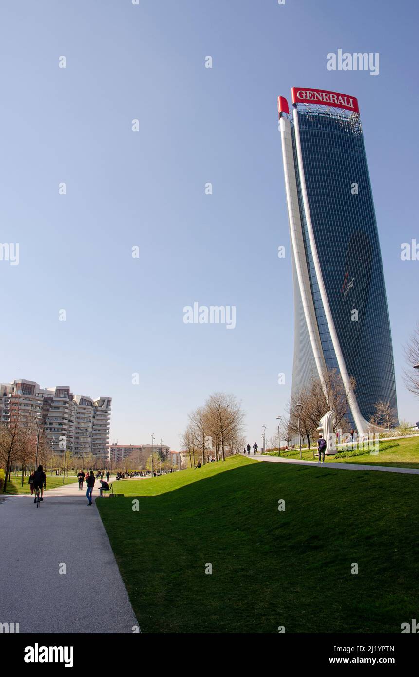 Generali Tower, Lo Storto, The Twisted One ist ein Wolkenkratzer von Mailand, Italien. 23. Januar 2018. Architektin Zaha Hadid. Stockfoto
