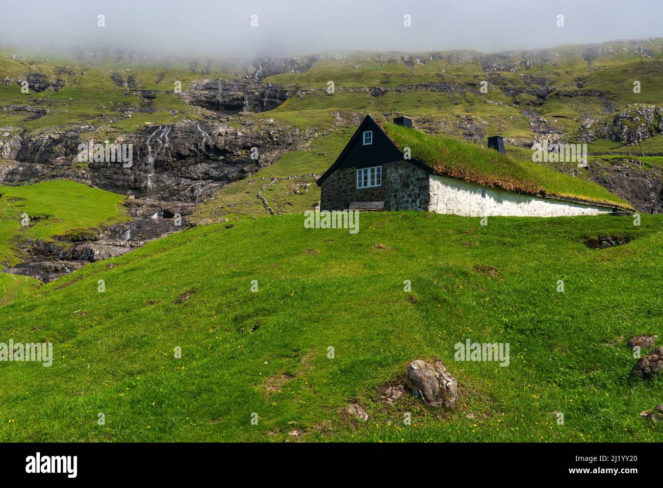Saksun, Streymoy Island, Färöer-Inseln, Dänemark. Stockfoto