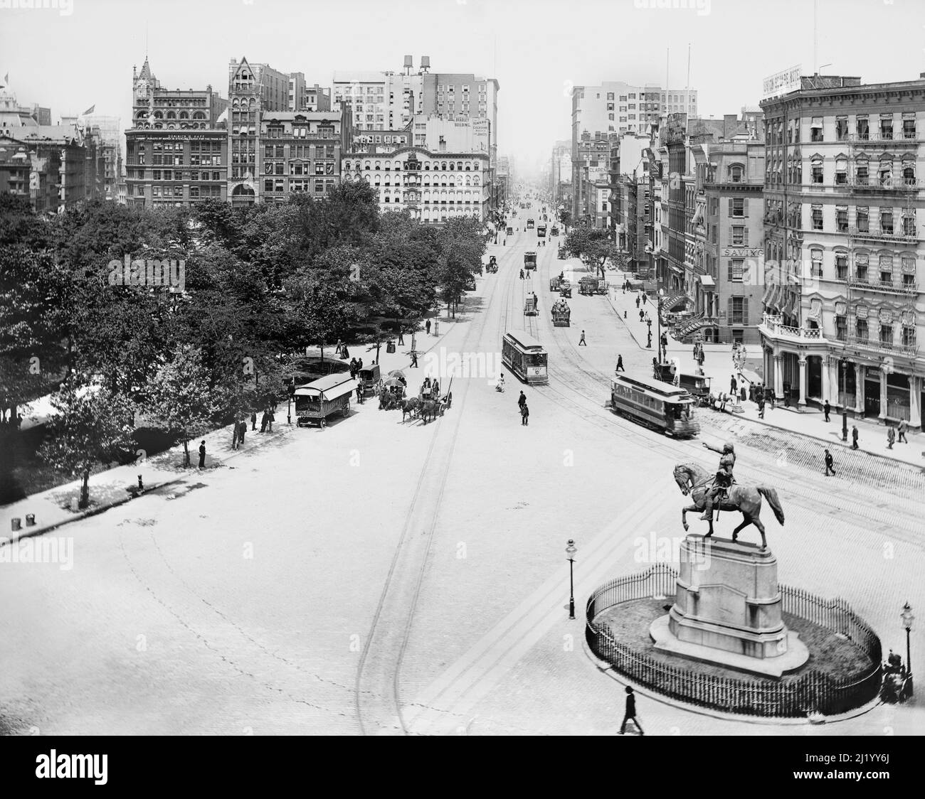 Hochwinkelansicht des Union Square mit Blick nach Norden in Richtung Union Square West und Park Avenue South, New York City, New York, USA, Detroit Publishing Company, 1900 Stockfoto