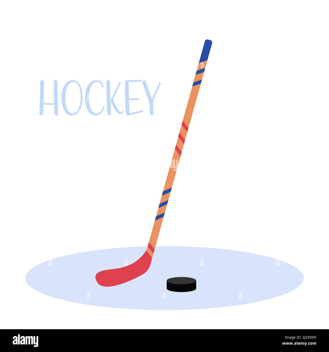 Hockeyschläger und Puck isoliert. Vektor flache Abbildung von Hockey-Sportausrüstung auf weißem Hintergrund. Stock Vektor