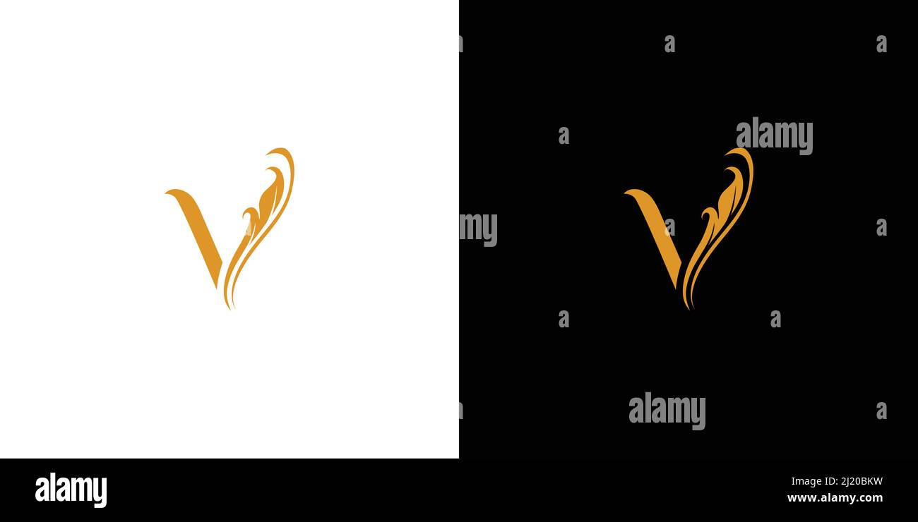 Das Anfangsbuchstabe V-Logo kombiniert mit einzigartigen und eleganten Blattornamenten Stock Vektor