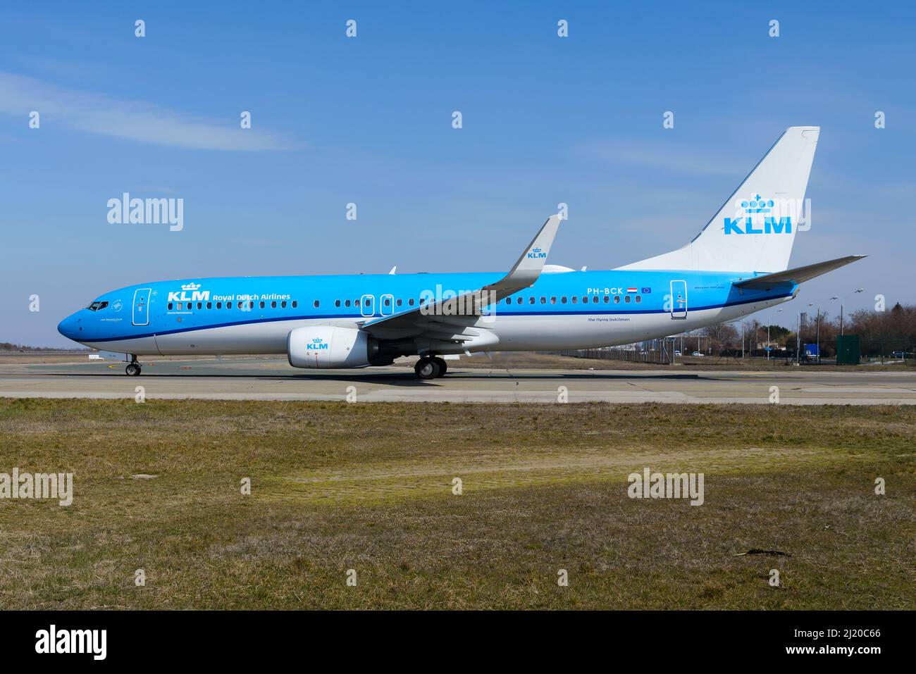 KLM Airlines Boeing 737 rollt vor Abflug nach Amsterdam Schipol. Flugzeug 737-800 von Royal Dutch Airlines. Stockfoto