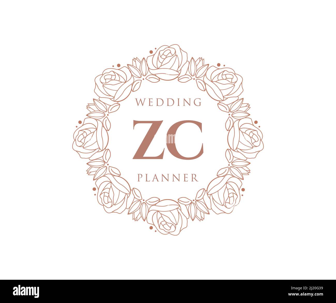 ZC Initials Letter Hochzeit Monogram Logos Kollektion, handgezeichnete moderne minimalistische und florale Vorlagen für Einladungskarten, Save the Date, elegant Stock Vektor