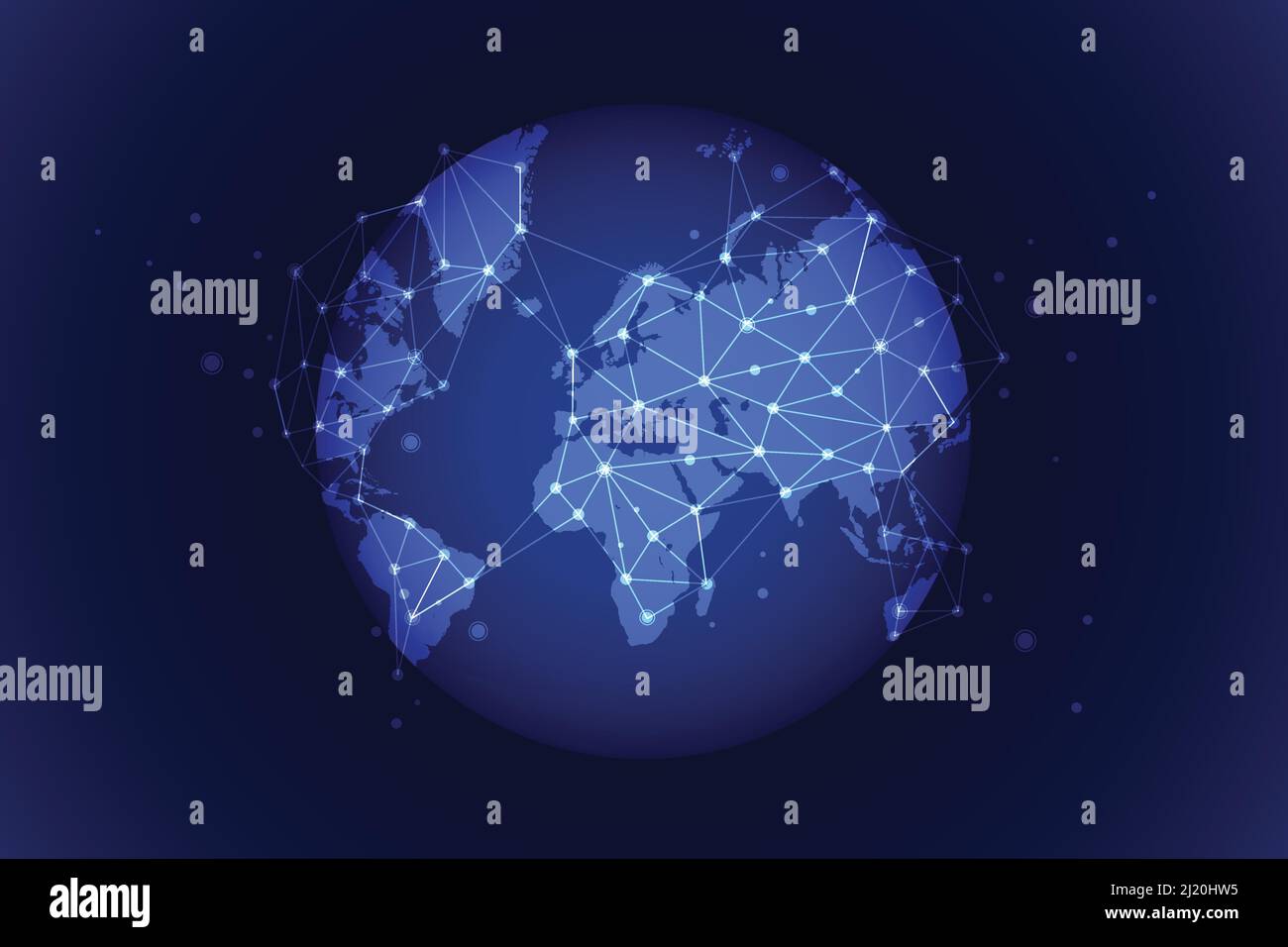 Globales Netzwerk um den Planeten Erde aus dem All. Globales soziales Netzwerk. Leuchtende Linien Symbole für Internet, Radio, Fernsehen, Handy und Satellit c Stock Vektor