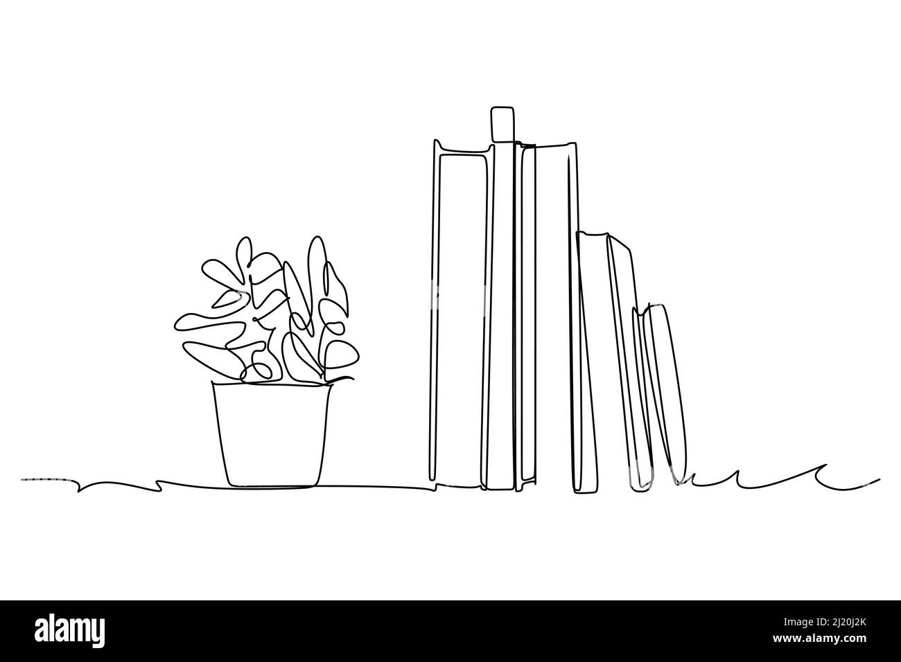 Kontinuierliche Einzelzeilenzeichnung und Anlage auf dem Tisch. Linienkunst Zeichnung mit abstrakter Form. Pflanzen Art Design für Print, Cover, Tapete Stock Vektor