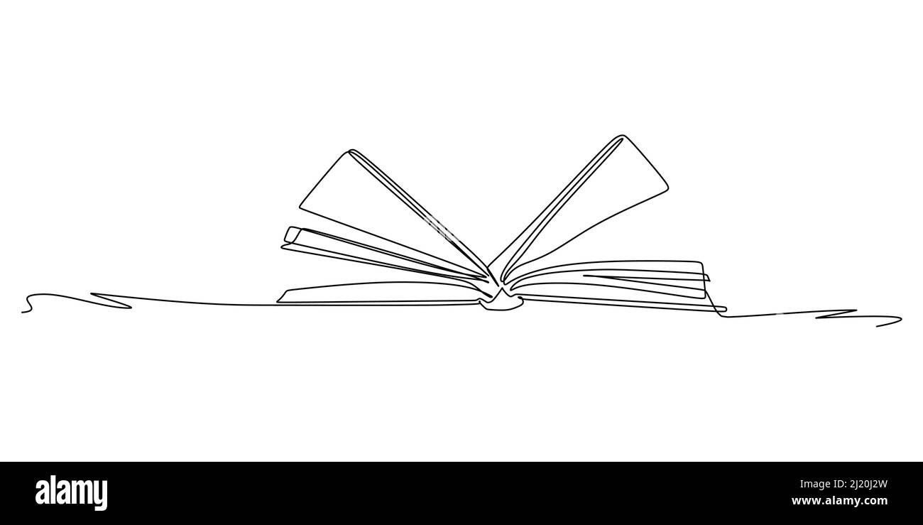 Eine ununterbrochene Strichzeichnung eines Buches, das vom Wind geöffnet ist. Vektor-Illustration für Bildung liefert zurück zu Schule Thema oder Konzept Stock Vektor