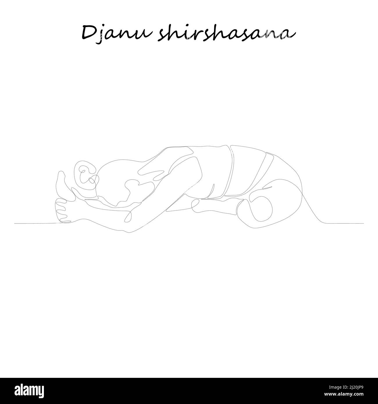 Fortlaufende Linienzeichnung. Junge Frau macht Yoga-Übung, Silhouette Bild. Eine Linie gezeichnete schwarz-weiße Illustration. Djanu shirshasana Stock Vektor