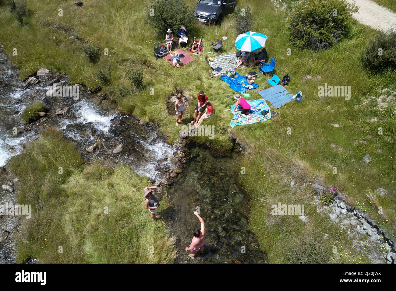 Nevis Valley, Central Otago, South Island, Neuseeland - Drohnenantenne Stockfoto