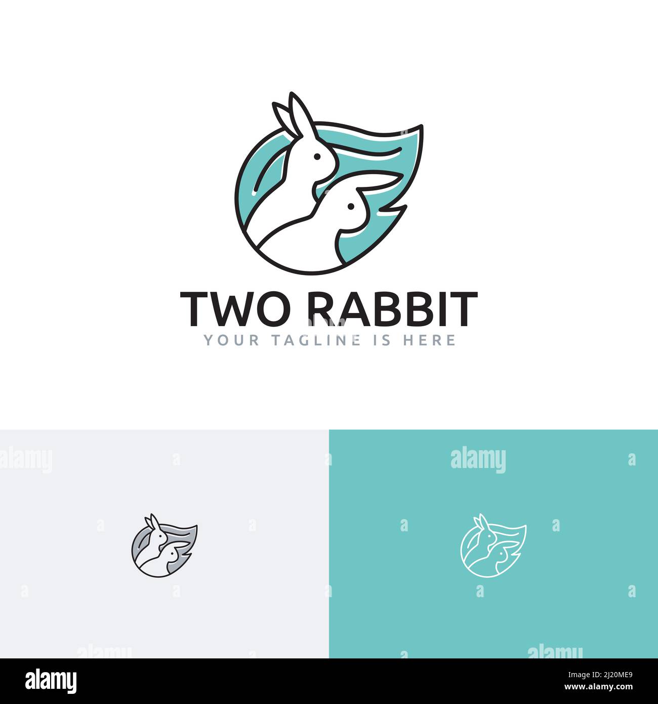 Zwei Kaninchen Twin Bunny Organic Nature Leaf Logo Stock Vektor