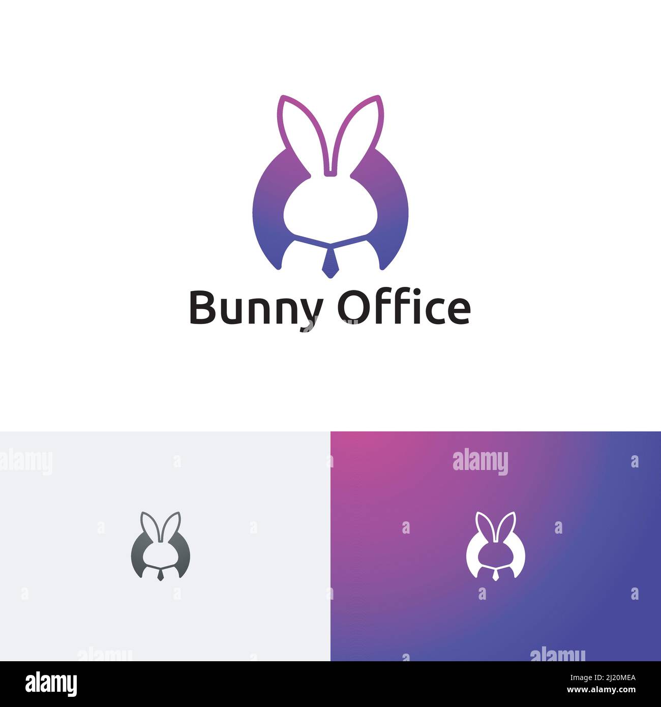 Rabbit Bunny Office Arbeitsleiter Mitarbeiter Negative Space Logo Stock Vektor