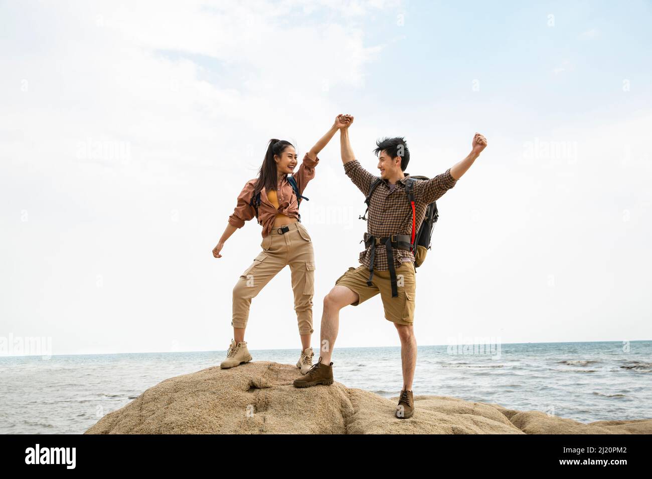 Wanderer, die es zu ihren Zielinseln geschafft haben - Stock photo Stockfoto