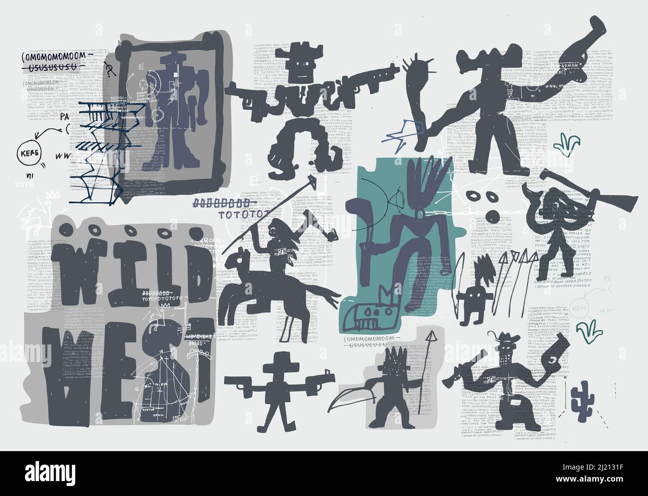 Bilder der Charaktere, die zu der Zeit des wilden Westens gehören. Stockfoto