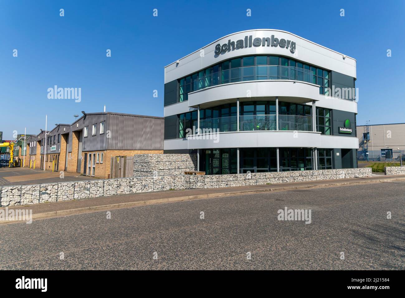 Büros von Schallenberg International Spedition, Hafen Felixstowe, Suffolk, England, Großbritannien Stockfoto