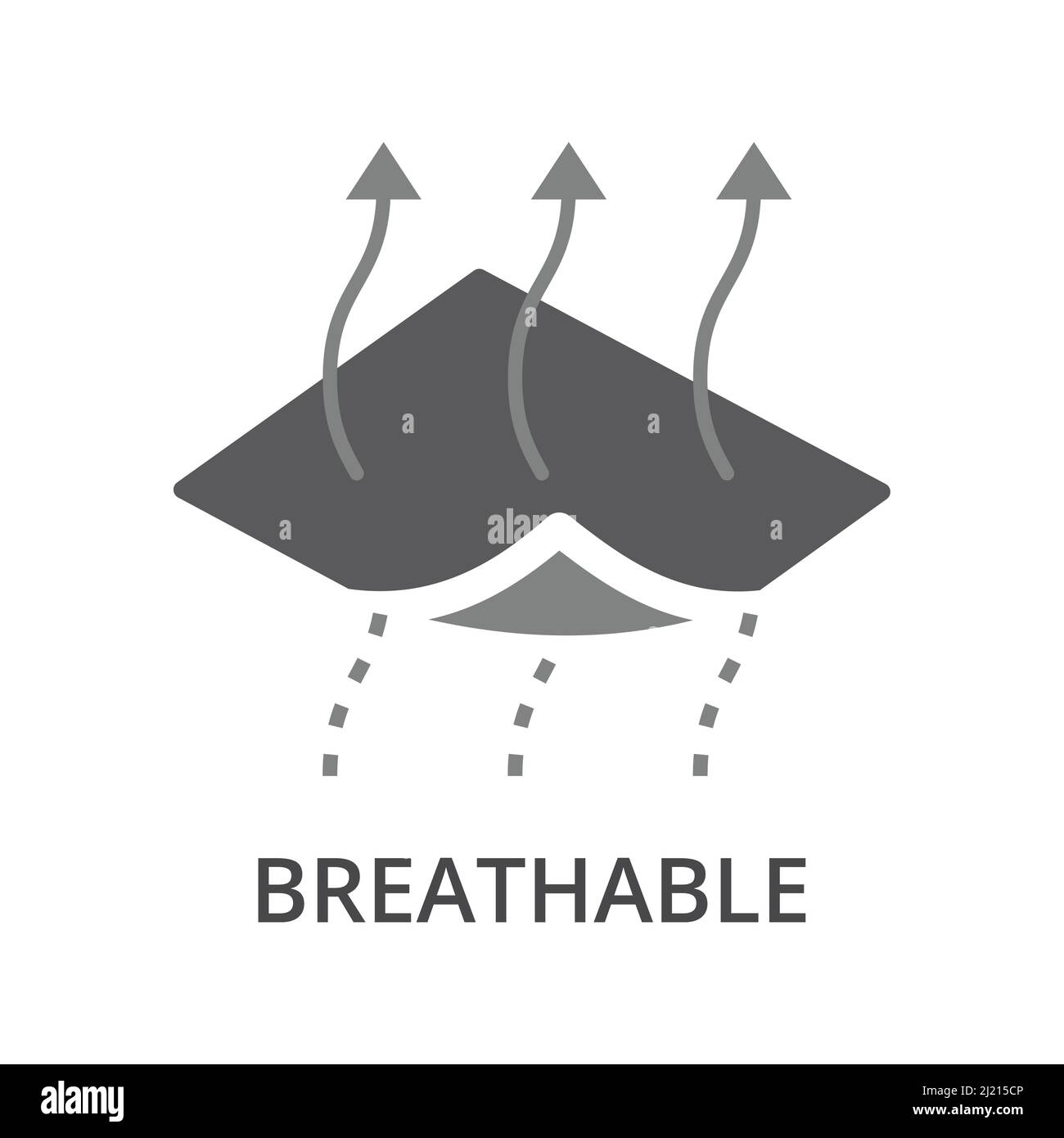 Atmungsaktives Material mit Vektor-Symbol. Die Membrane des Geweben weist ein Beschriftungssymbol auf Stock Vektor