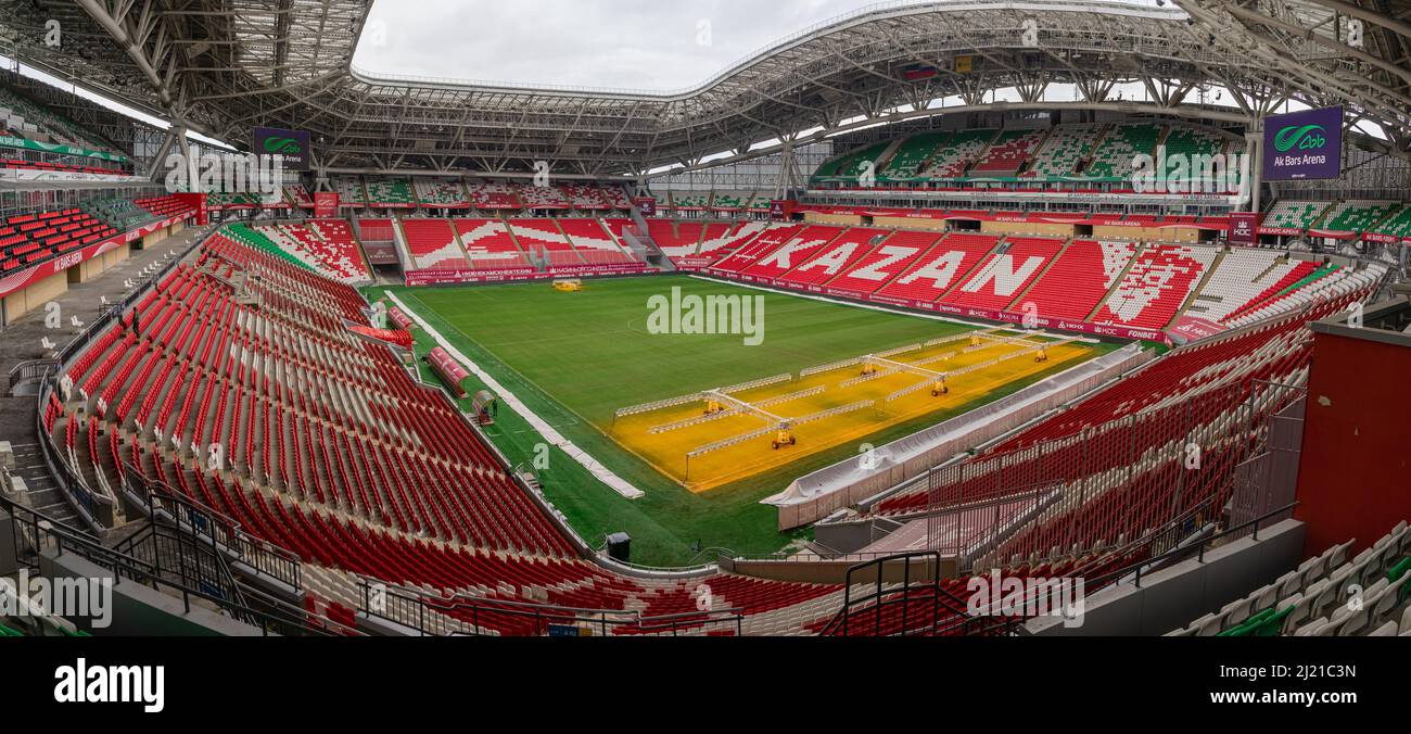 Kasan Russland 22 Marz 28 Stadion Ak Bars Arena Oder Kazan Arena Blick Auf Den Fussballplatz Des Stadions Stadion Mit 45 000 Sitzplatzen Panoramablick Stockfotografie Alamy