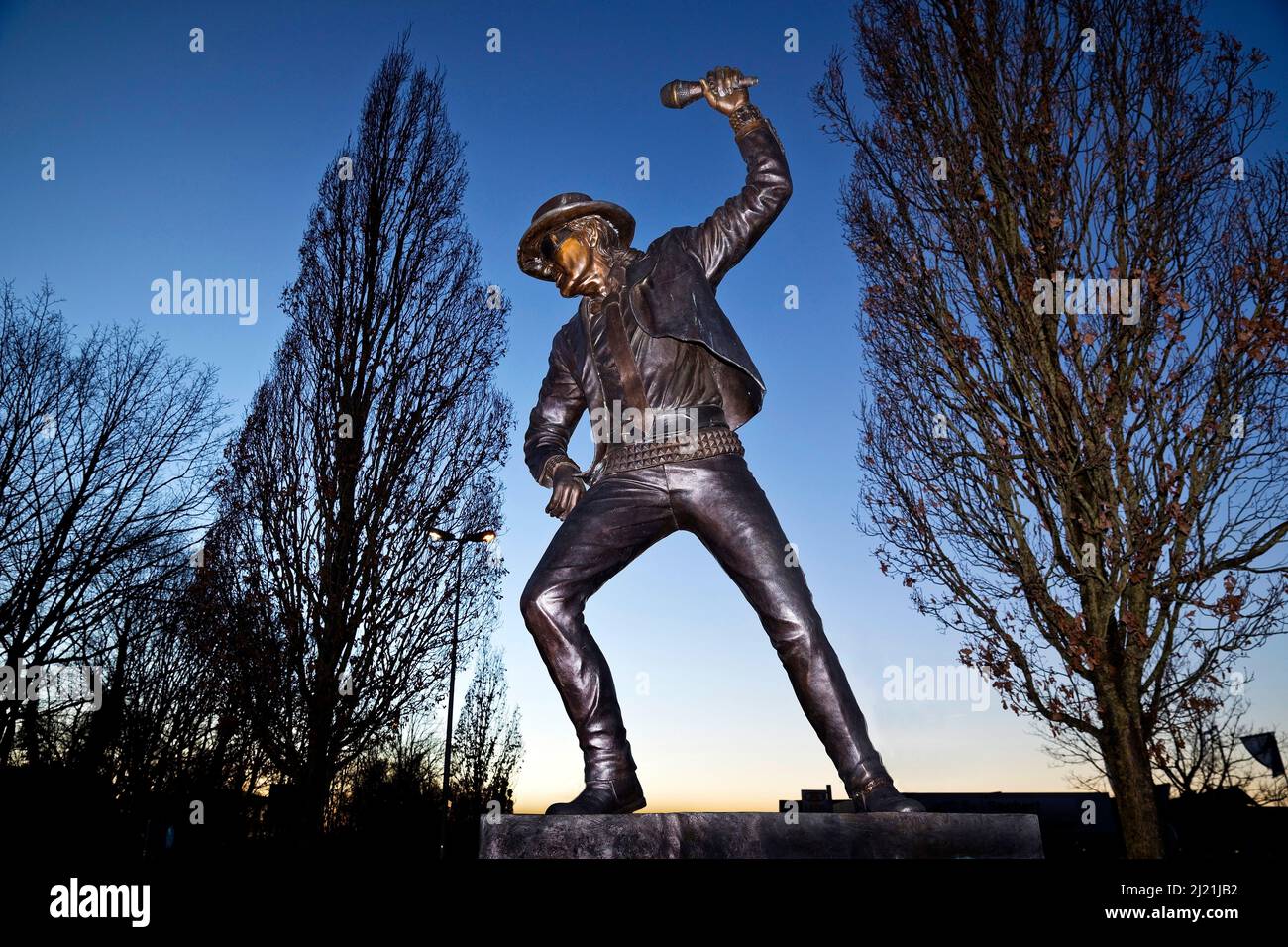 Bronzeskulpturen von Udo Lindenberg in seiner Heimatstadt Gronau, Deutschland, Nordrhein-Westfalen, Münsterland, Gronau Stockfoto