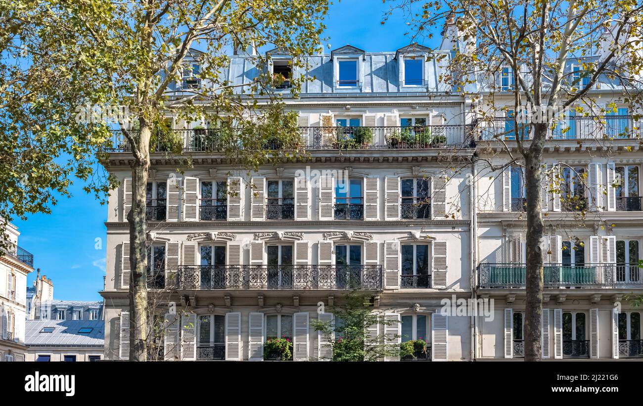 Paris, wunderschöne Gebäude, Boulevard Beaumarchais, im 11e-Viertel Stockfoto