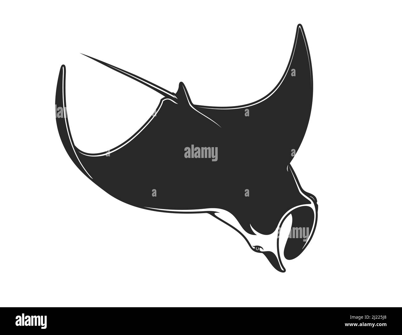 Manta Unterwasser Tier oder Teufel ray, Vektor marine Kreatur. Stachelrochen oder Devilfish, Seefische mit Stachelsilhouette, Ozean, Wasserfauna oder Unterwasser-Korallenriff Tier Stock Vektor