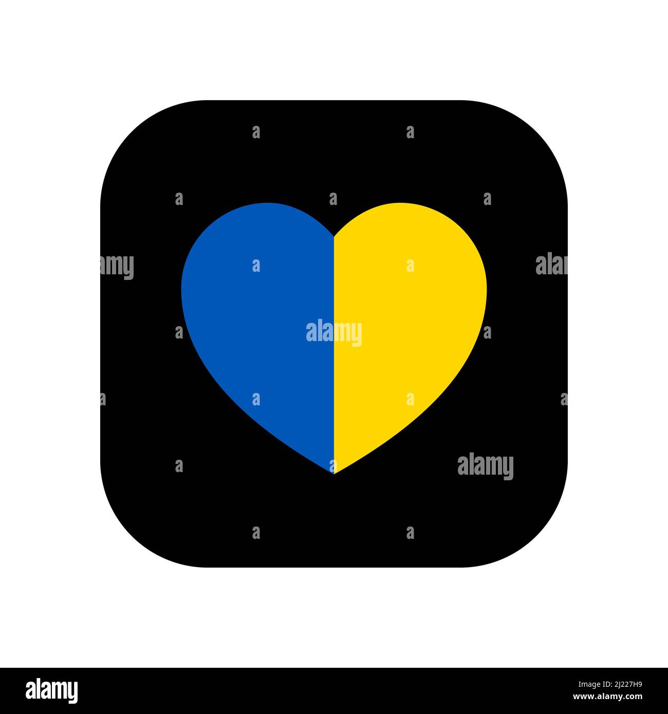 Symbol für die Verwendung in Anwendungen verschiedener Gadgets. Das Symbol der Nationalflagge der Ukraine in Herzform. Flacher, minimalistischer Style. Stock Vektor