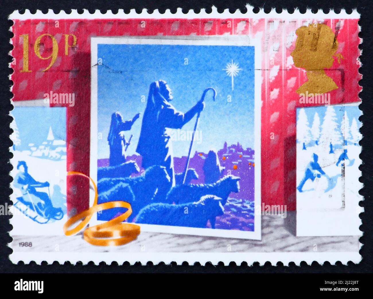 GROSSBRITANNIEN - UM 1988: Eine in Großbritannien gedruckte Marke zeigt Shepherds See Star, Weihnachtskarte, um 1988 Stockfoto