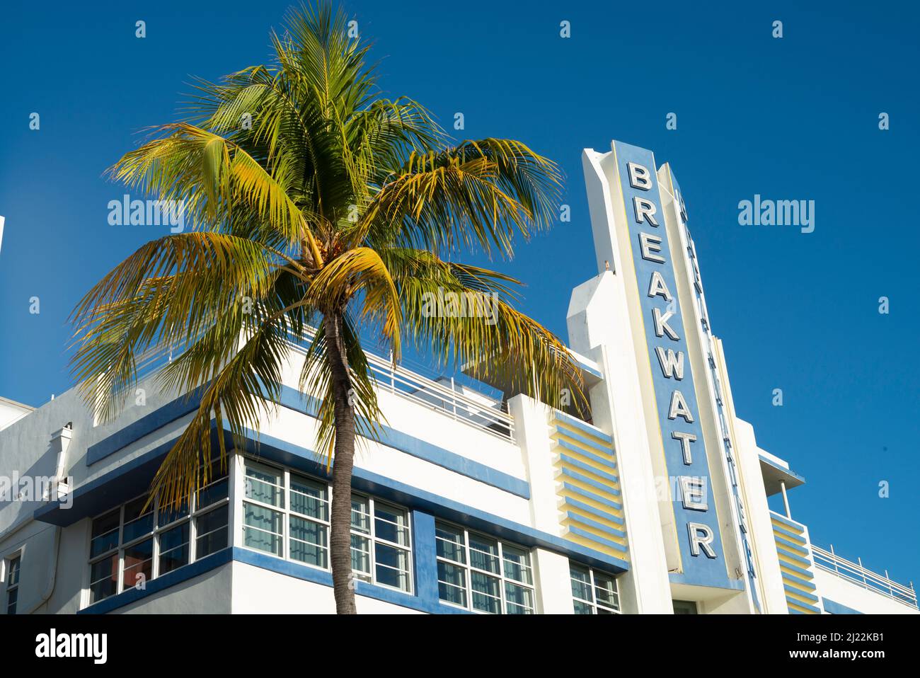 Detail der Art Deco Gebäude am Ocean Drive in Miami : Hotel Breakwater South Beach Stockfoto