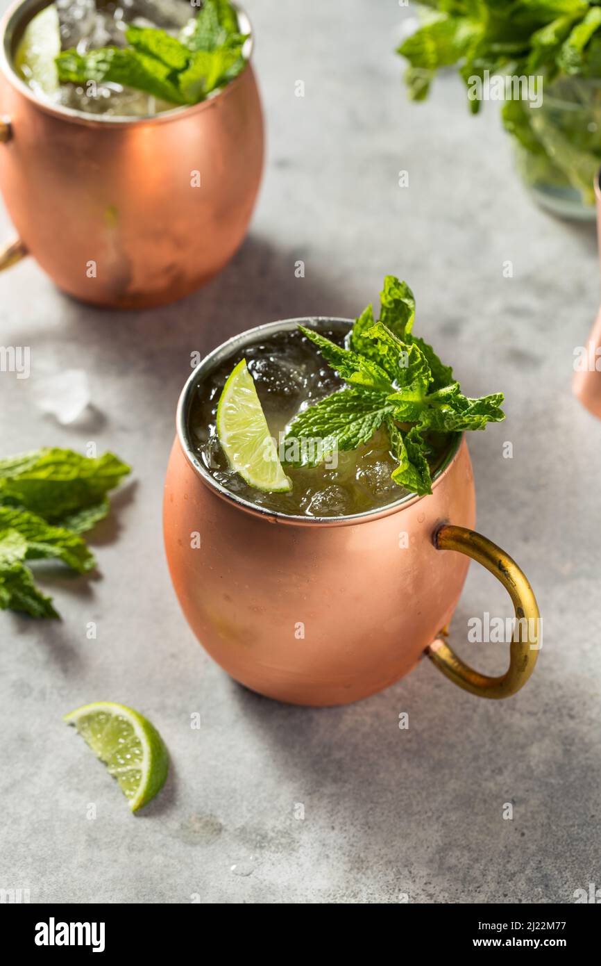 Erfrischender irischer Mule Cocktail mit Whiskey und Ingwer-Bier Stockfoto