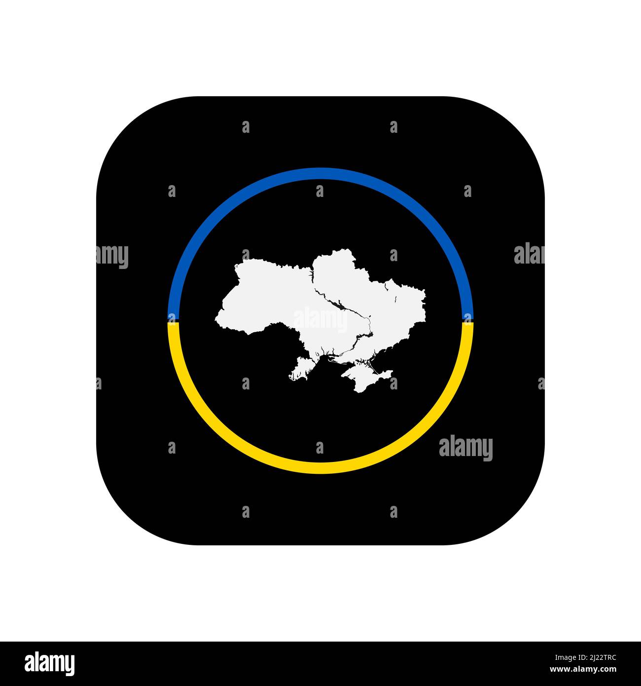 Symbol für die Verwendung in Anwendungen verschiedener Gadgets. Karte der Ukraine in der Mitte des blau-gelben Umrisses. Flacher, minimalistischer Stil. Stock Vektor
