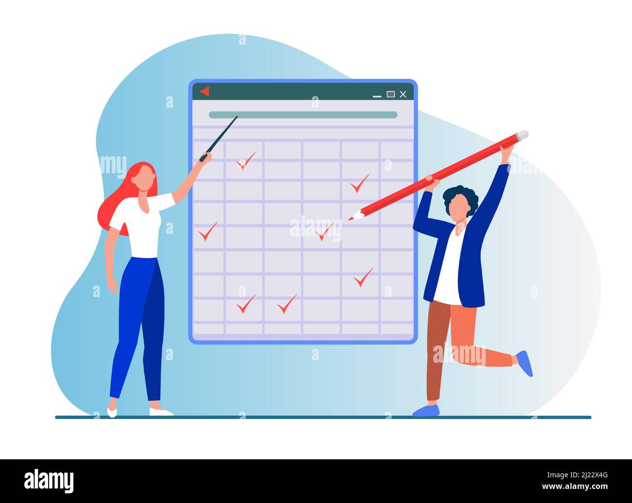 Der Lehrer erklärt die Aufgabe. Student bestandener Test, Zeichnung Zecken in Matrix flache Vektor-Illustration. Bildung, Klasse, Unterrichtskonzept für Banner, Website Stock Vektor