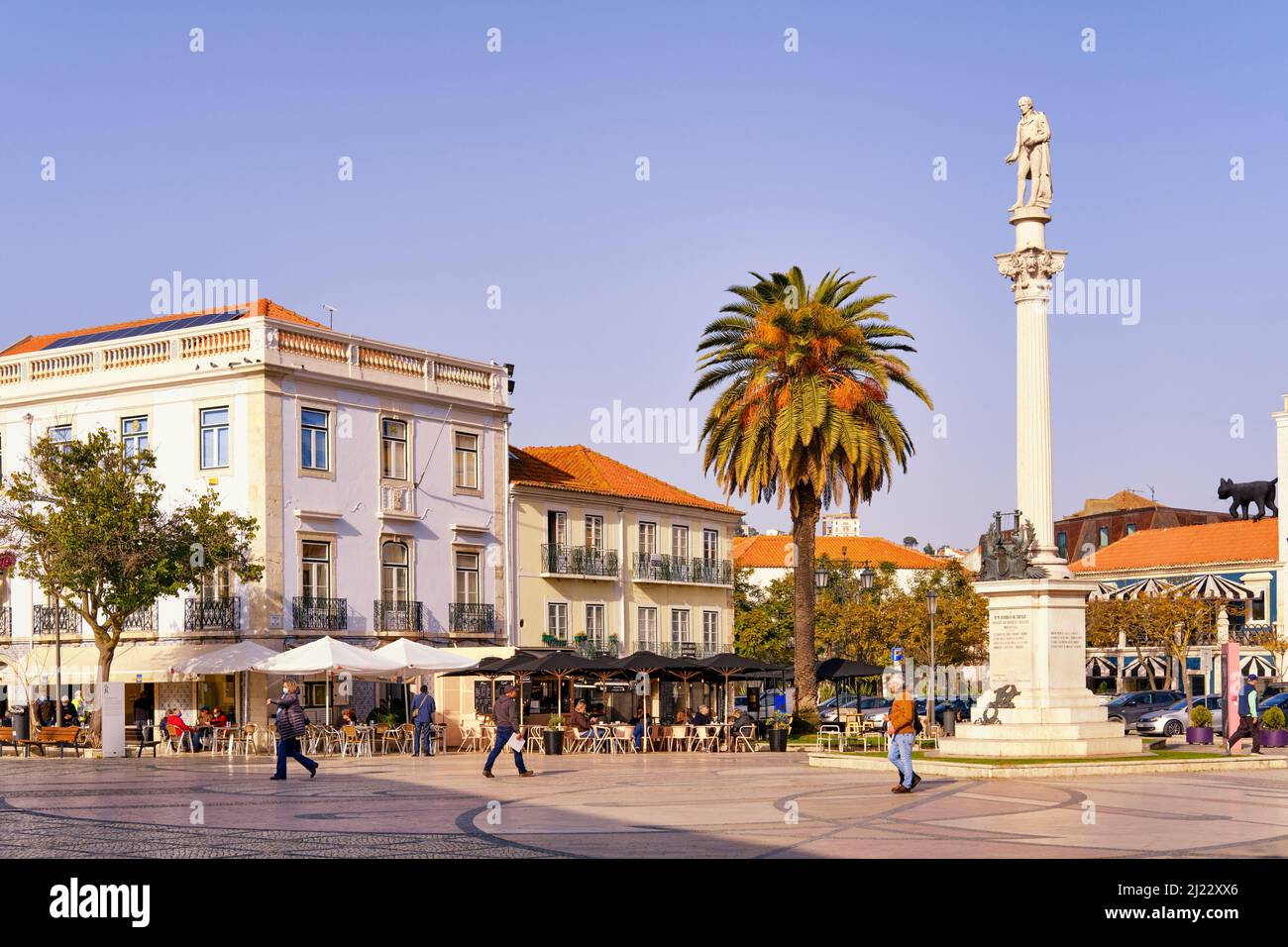 Bocage Platz (Praça de Bocage), der wichtigste öffentliche Platz in Setúbal. Portugal Stockfoto