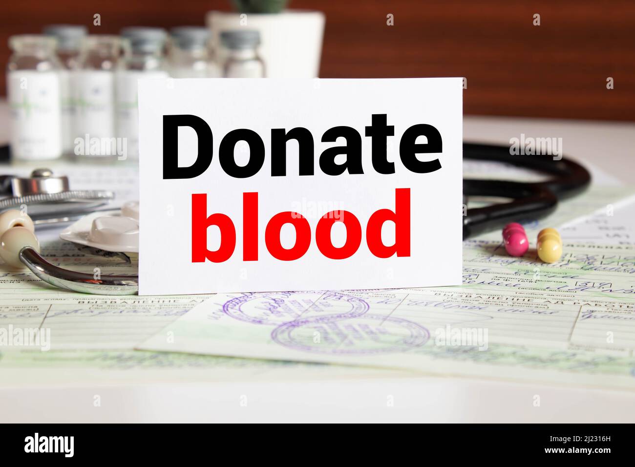spenden Blut Text schreiben auf Tafel, Konzept Stockfoto
