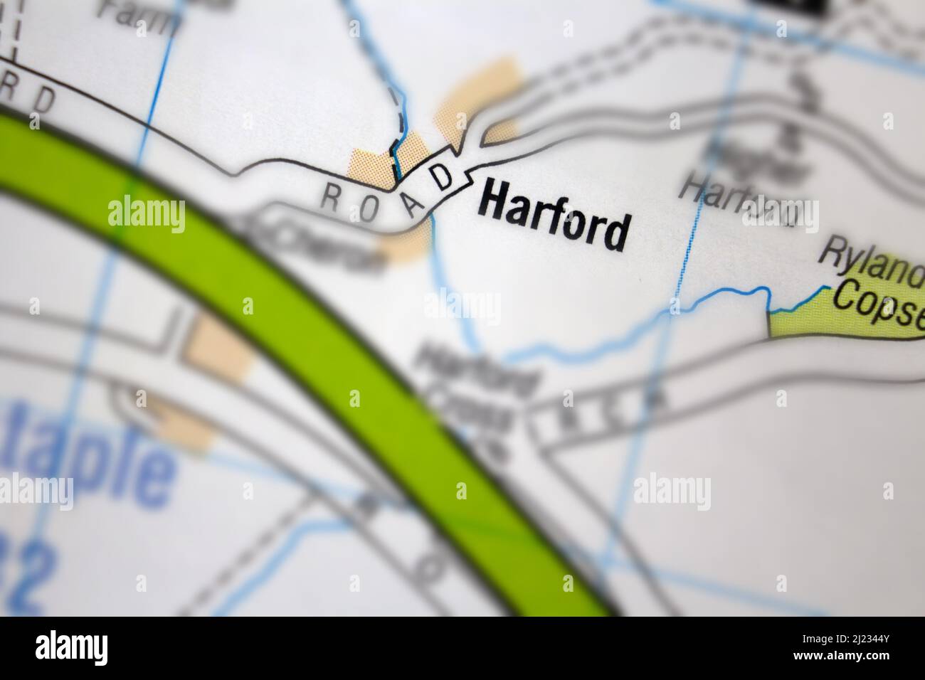 Harford Village - Devon, Vereinigtes Königreich Farbatlas Karte Stadtname Stockfoto