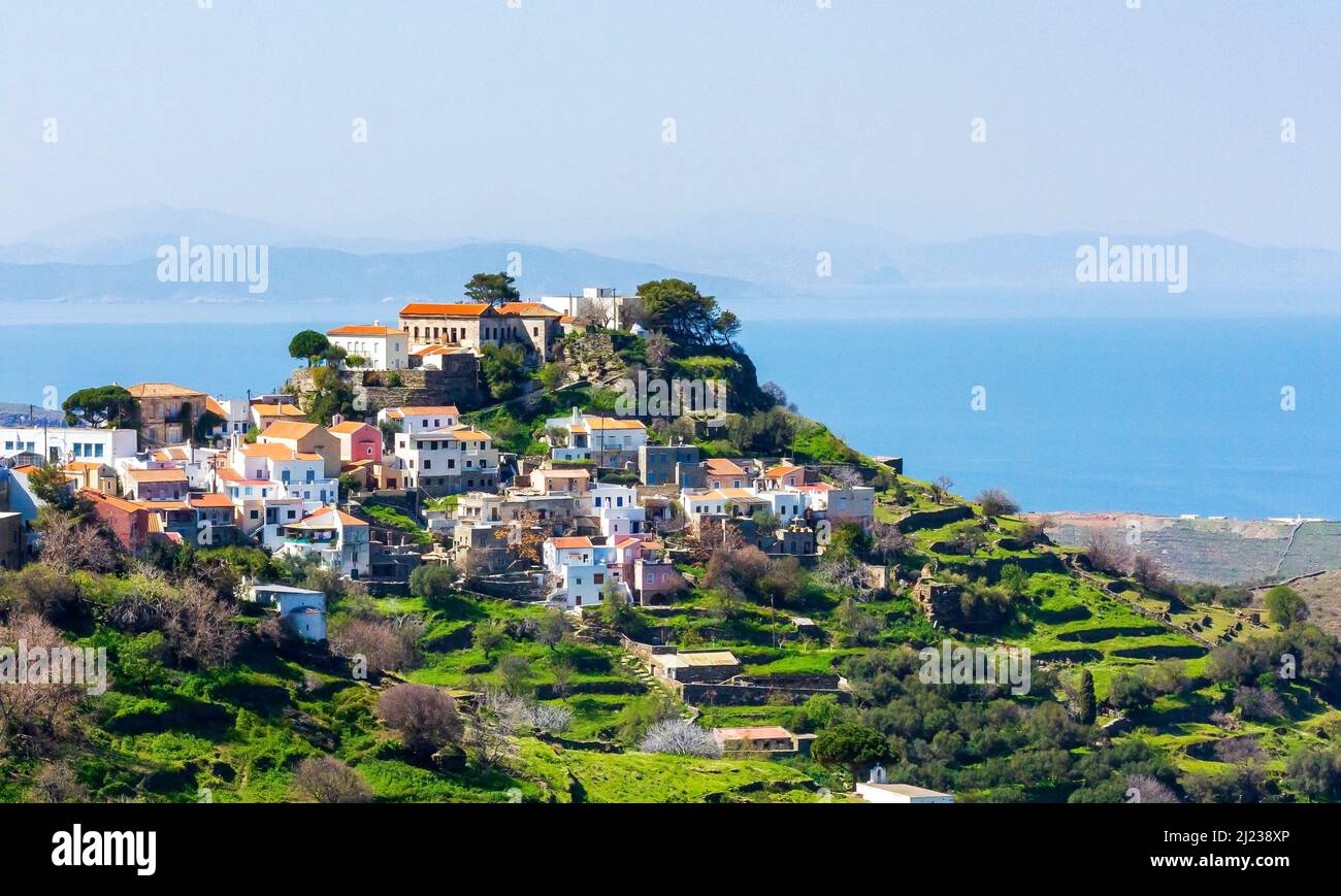 Ioulida Stadt, die Hauptstadt der Insel Kea (oder Tzia), auf den Kykladen Inseln, in der Ägäis, Griechenland, Europa. Stockfoto