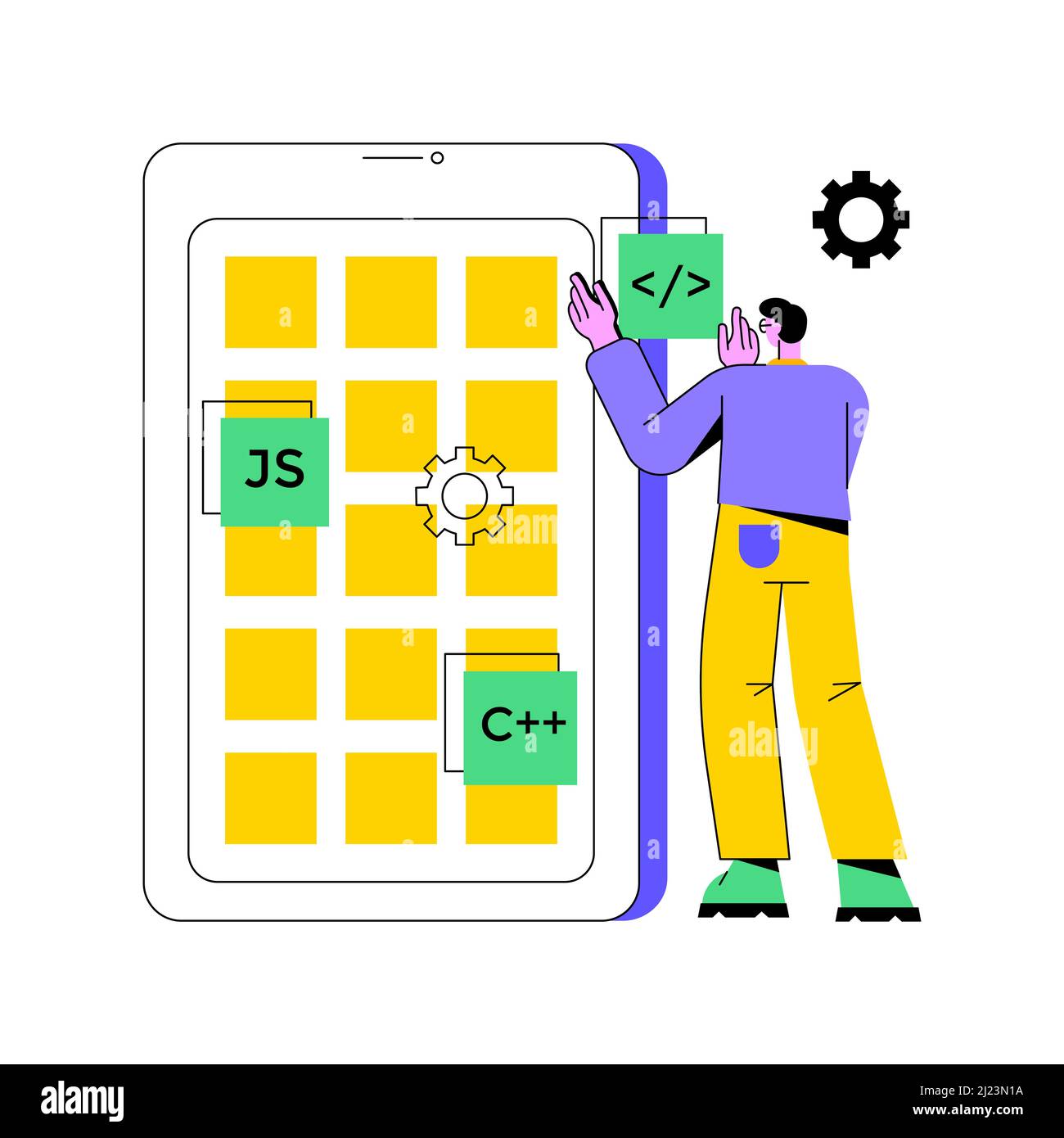 Hybride mobile App abstraktes Konzept Vektor Illustration. Software-Anwendung, native App und Web-Anwendung, Quellcode, Zielplattform, offline laufen, Design-Richtlinien abstrakte Metapher. Stock Vektor