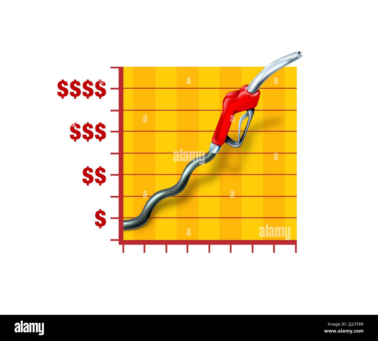 Kreatives Konzept steigender Treibgaspreise. Veranschaulichen den Anstieg des Benzinpreises mit einer Zapfsäule und einem Diagramm. Die Lebenshaltungskostenkrise. Inflation auf dem Ölmarkt Stockfoto
