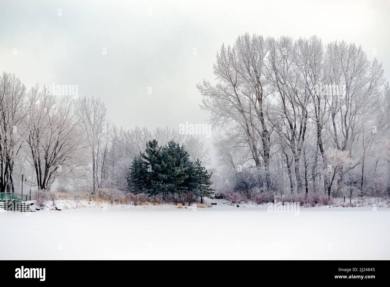 Fogg am kalten Wintertag am St. Lawrence Fluss Stockfoto