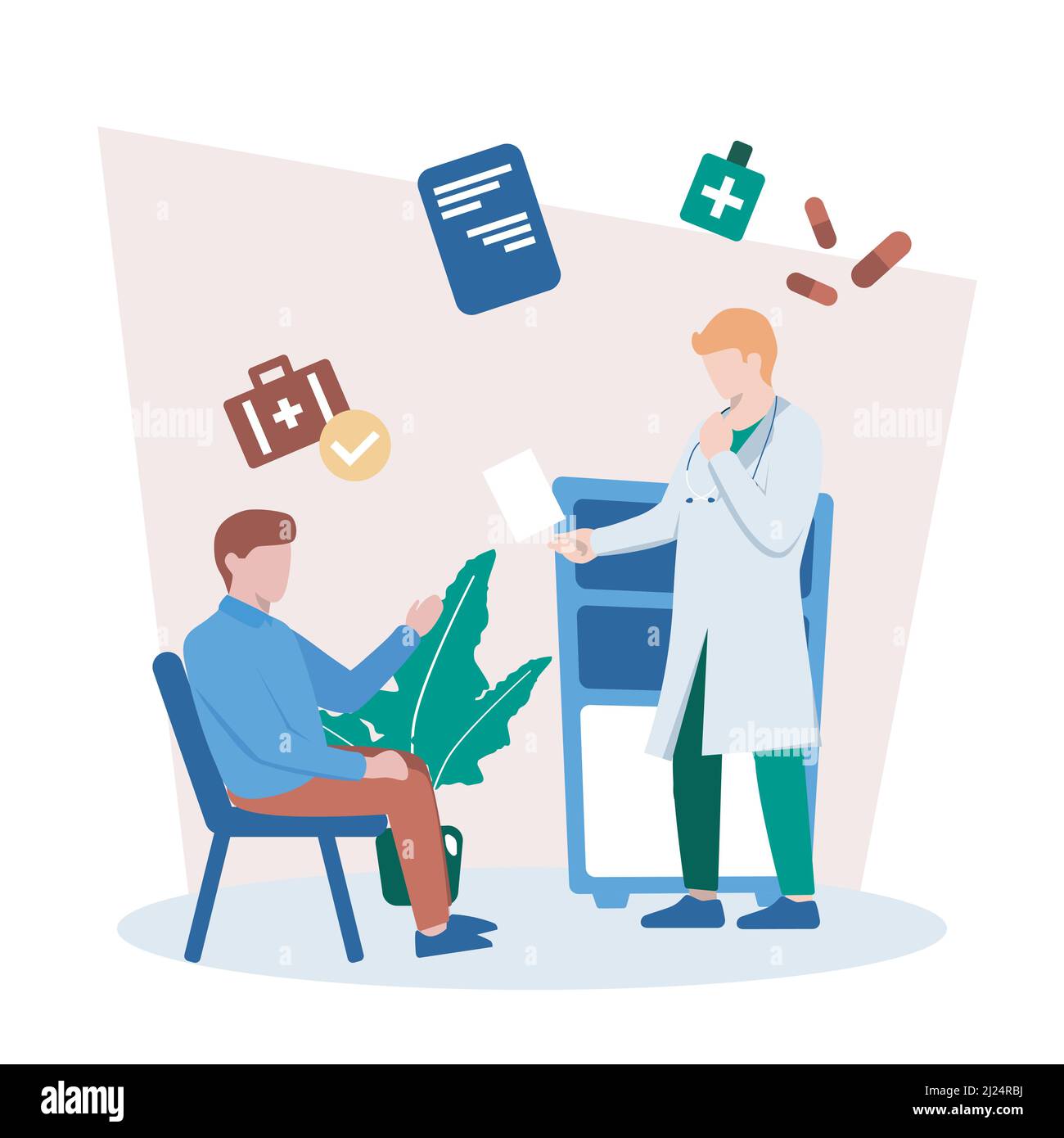 Patientenbesuch Arzt für medizinische Gesundheitsberatung flache Illustration Stock Vektor