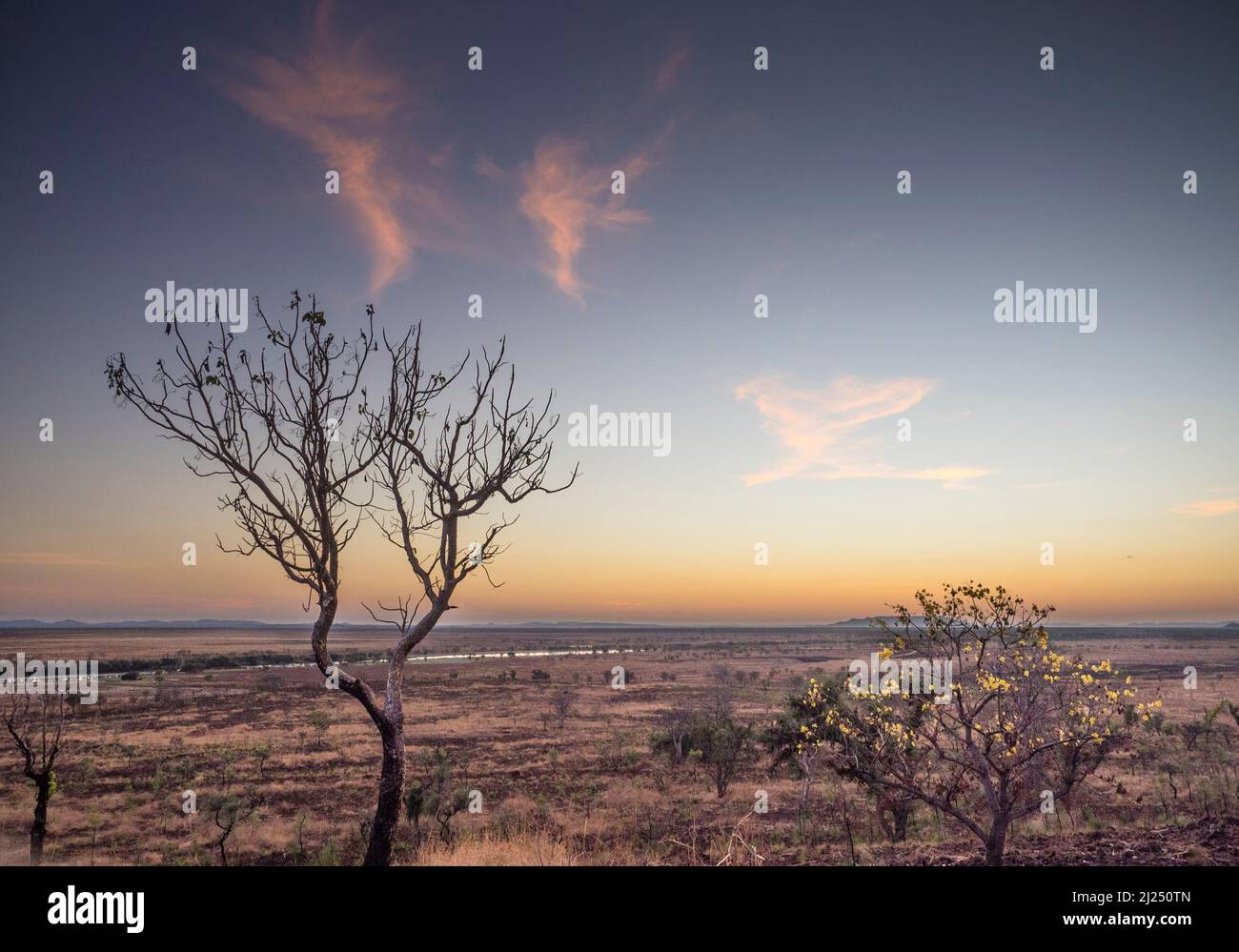 Sonnenaufgang über der Hochwasserebene des Ord River von Telegraph Hill, Parry Lagunen, East Kimberley Stockfoto