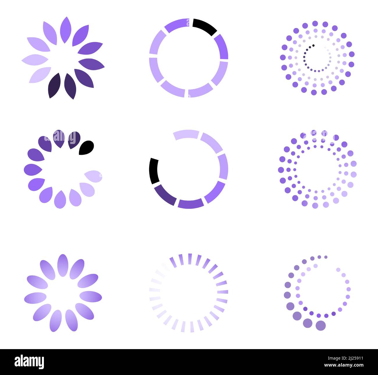 Wartefortschritt Streaming Lade Puffersymbole gesetzt Stock Vektor