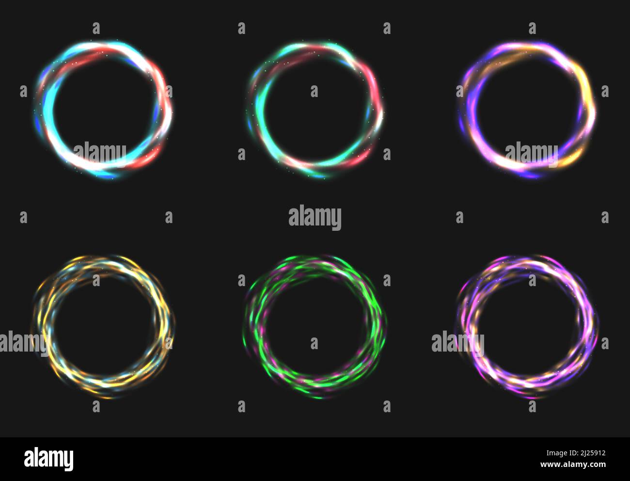 Eingekreistes Glühendes Neonlicht Eingestellt Stock Vektor