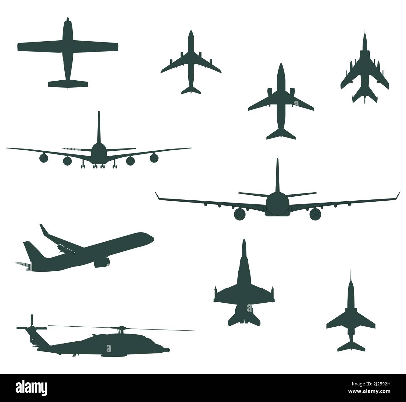 Verschiedene Flugzeug Flugzeug Hubschrauber Icons Vektor Illustration