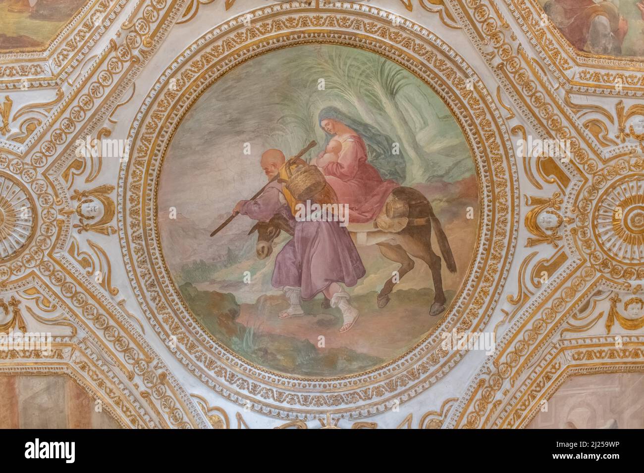 Gemälde, die die Krypta von San Matteo schmücken: Flucht nach Ägypten Stockfoto