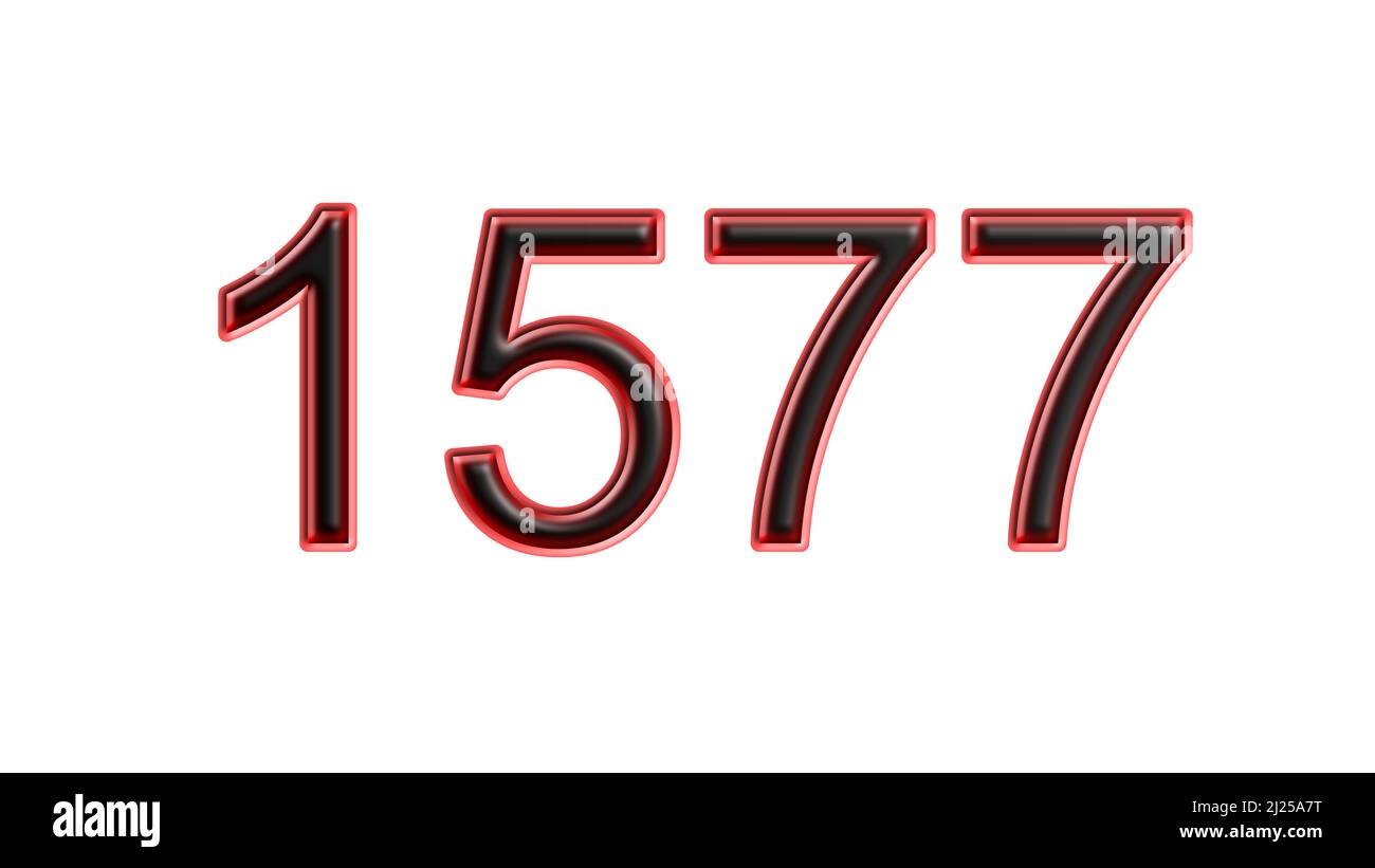 Rot 1577 Zahl 3D Effekt weißer Hintergrund Stockfoto