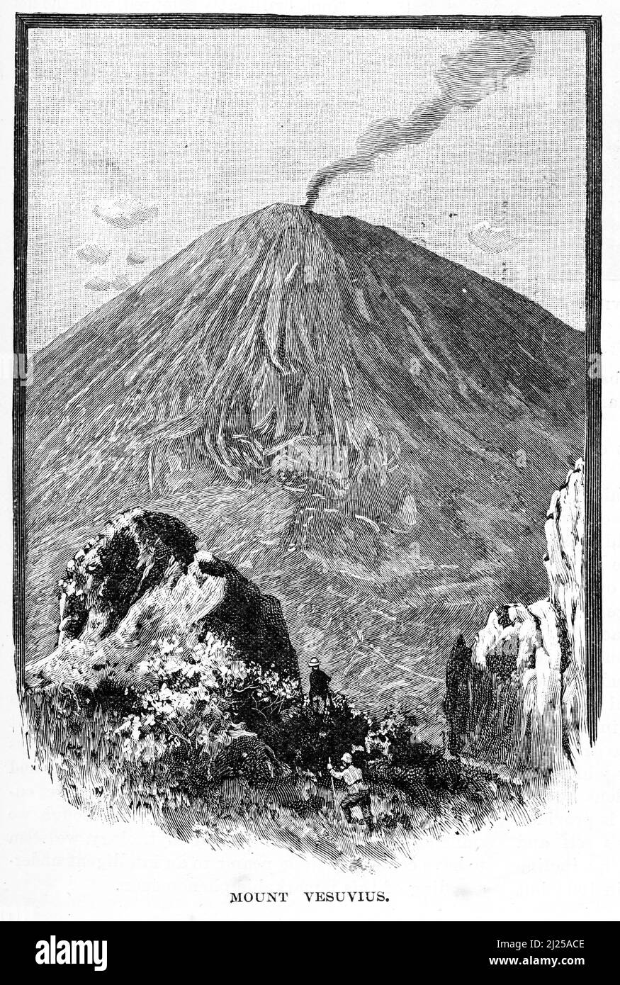 Gravur des Vesuv, der Ende 1800s Rauch abließ Stockfoto