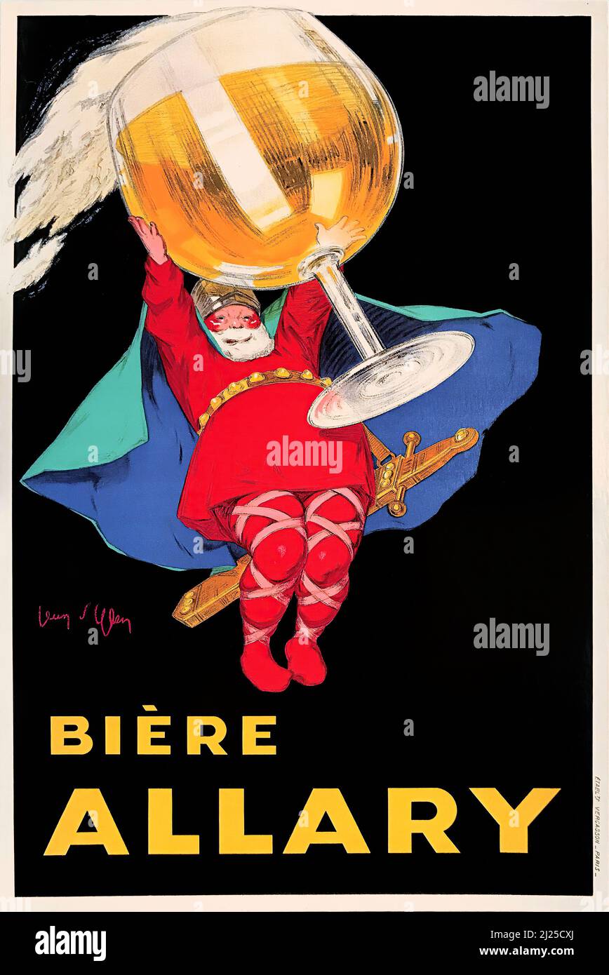 Vintage-Werbung von Jean d'Ylen - Biere Allary - Altes Bier Werbeplakat. Stockfoto