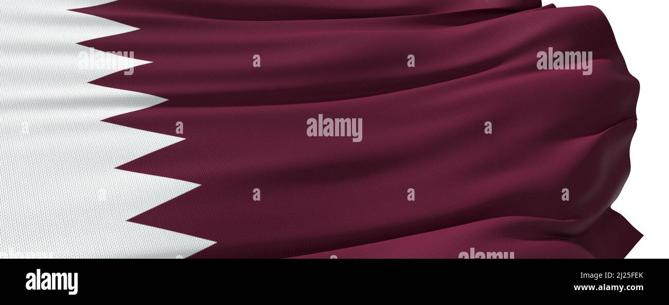 QATAR Flagge winken - Nahaufnahme - weißer Hintergrund - 3D Rendering Stockfoto