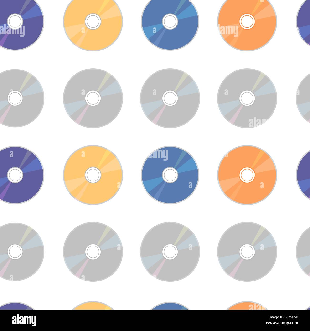 Nahtloses CD-DVD-Muster. Retro 90s und 2000s Hintergrund mit CD-Discs. MP3 Musik, Filme, Daten. Vektor bunte flache Illustration für 00s Designs. Stock Vektor
