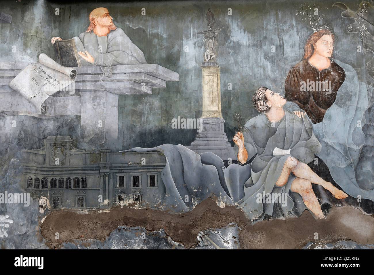 Detail eines Wandbildes mit historischen Ereignissen, Riobamba, Ecuador Stockfoto