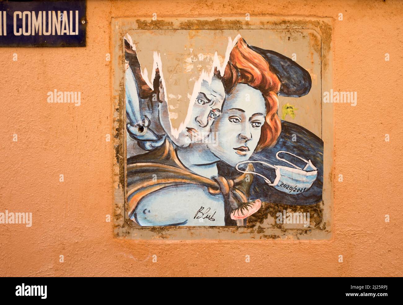 Anti Covid Green Pass Street Art Venedig Italien Stockfoto