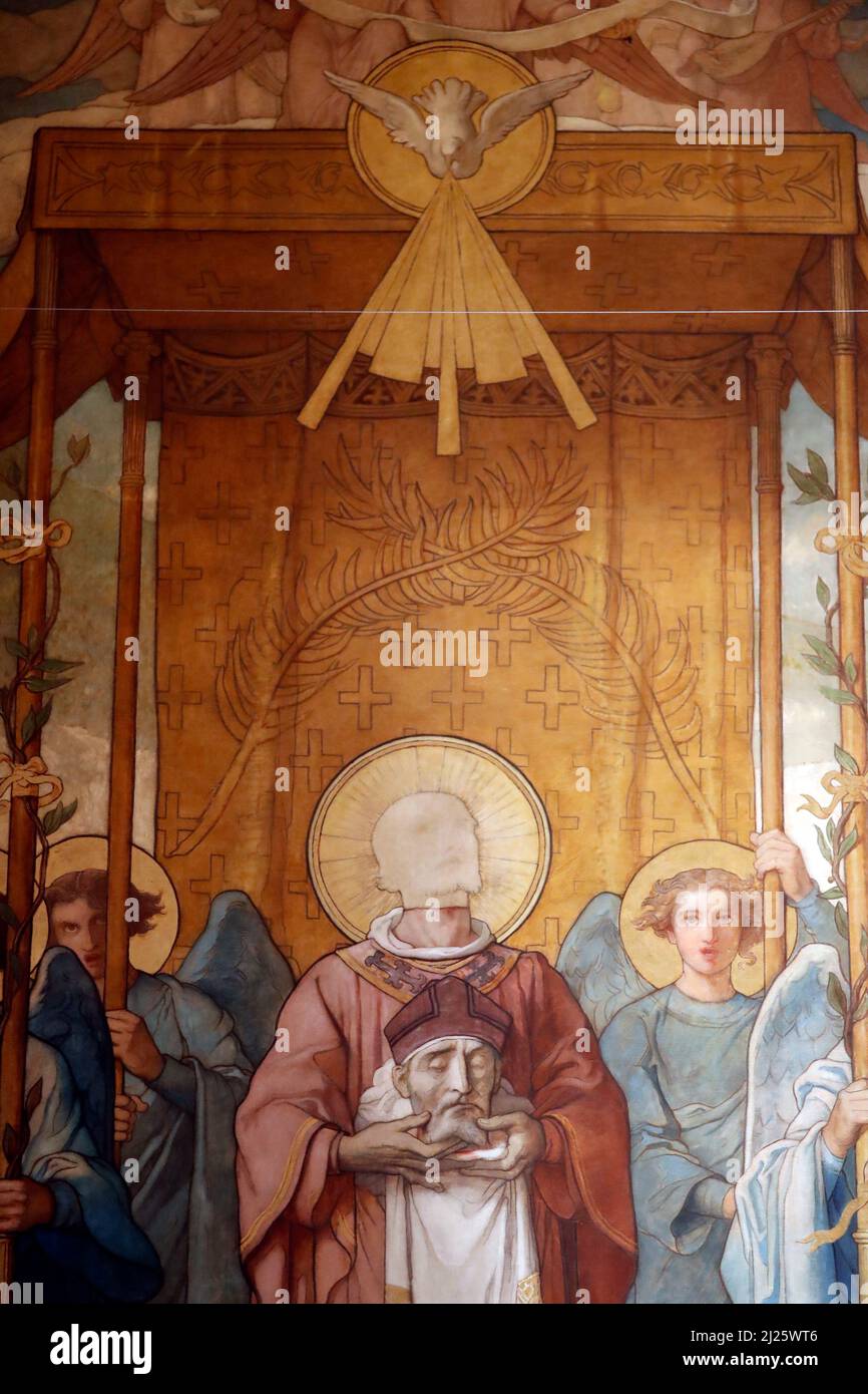 Saint Denis mit dem Kopf. Denis ist der berühmteste Cephaphor in der christlichen Legende. Stockfoto